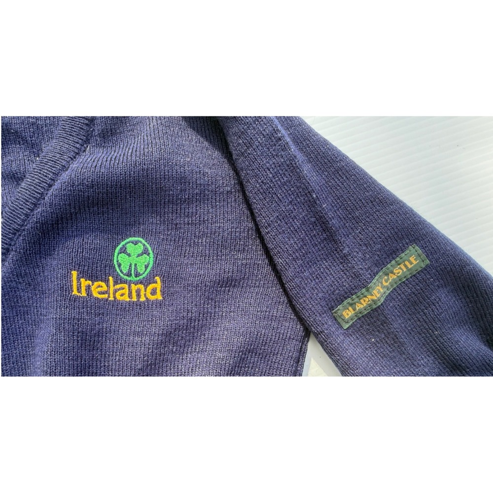 Blarney Castle Knitwear Ireland V-Neck Sweater Kids Navy Blue Shamrock Vintage - Picture 4 of 6